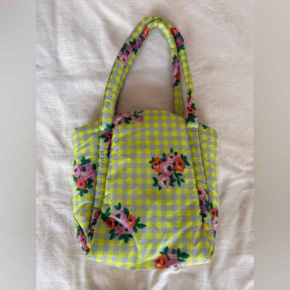 BAGGU Yellow Checkered Floral Tote - Picture 1 of 2